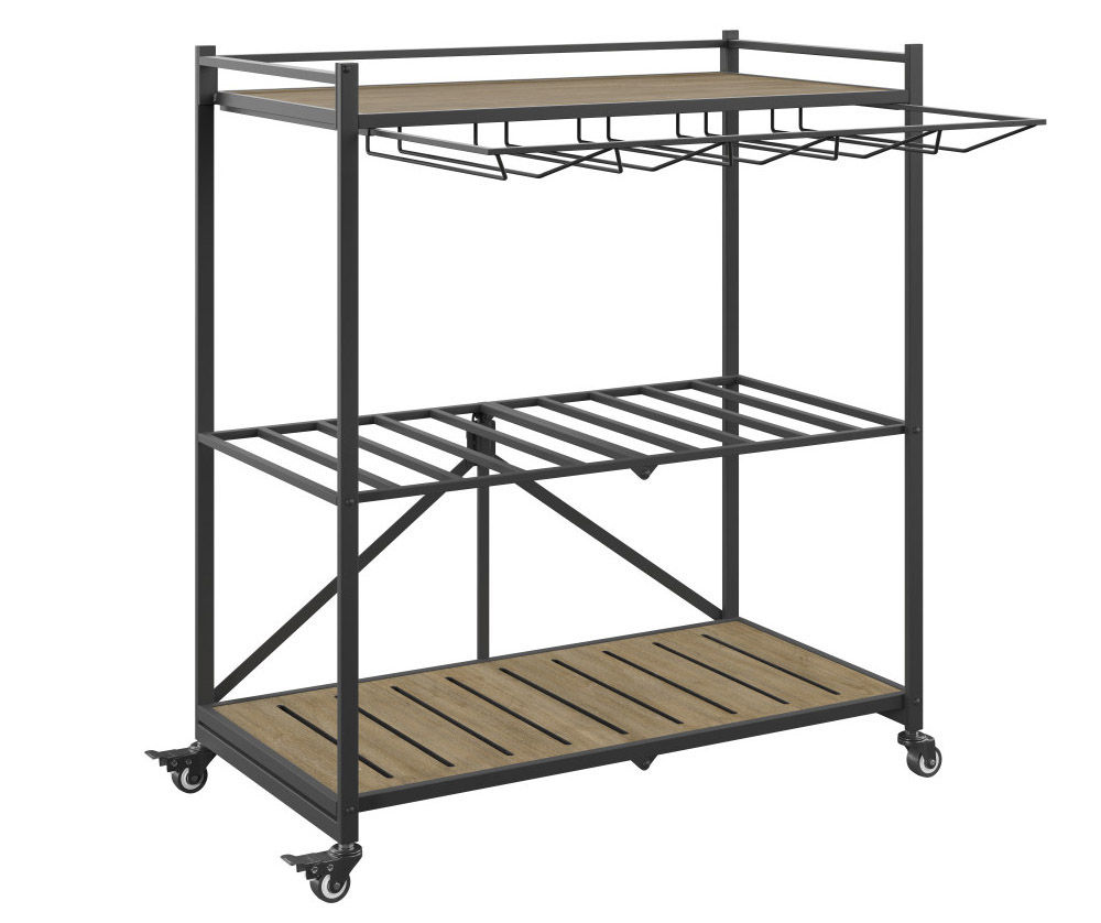Jayden Taupe & Black Metal Folding Bar Cart