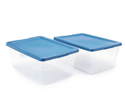 Sterilite 16-Quart Clear Storage Box with Marine Blue Lid, 2-Pack