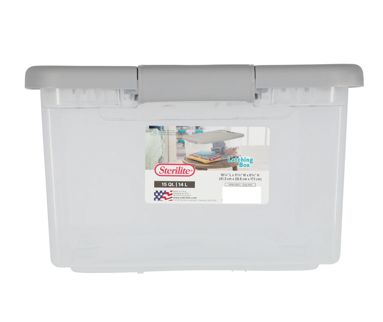 Sterilite 15 Quart Clear Plastic Latching Storage Container Box