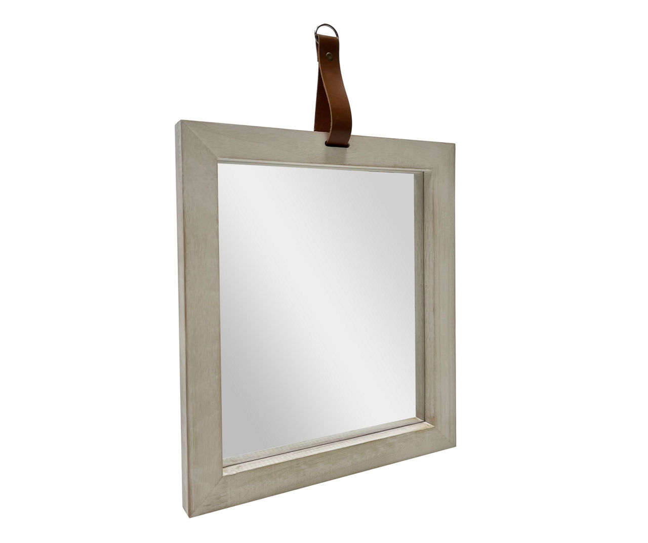 Gray Hanging Mirror With Faux Leather Strap