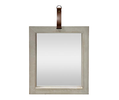 Gray Hanging Mirror With Faux Leather Strap