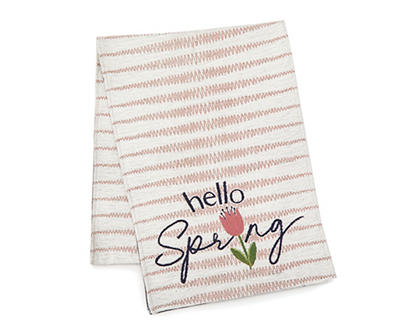 "Hello Spring" White & Pink Tulip Ikat Fabric Table Runner