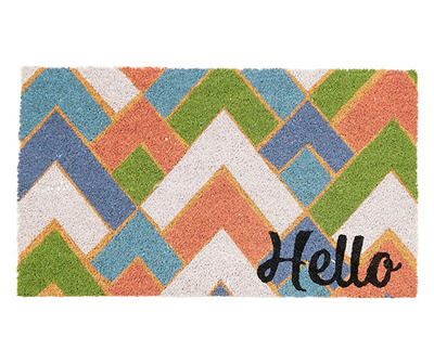 "Hello" Multi-Color Chevron Coir Doormat