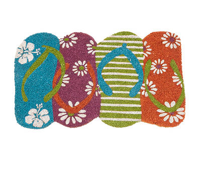 Multi-Color Patterned Flip-Flops Shaped Coir Doormat