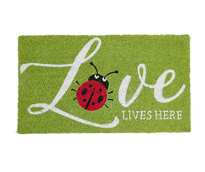 "Love Lives Here" Green Ladybug Coir Doormat