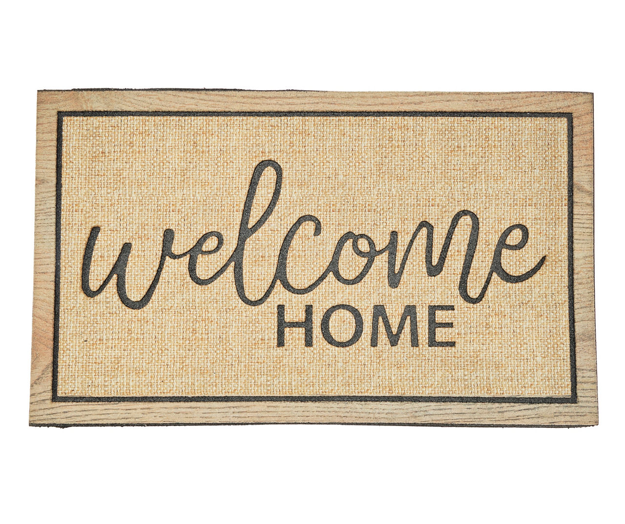Welcome Home Tan Blonde Burlap & Wood Print Doormat
