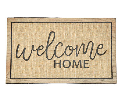 "Welcome Home" Tan Blonde Burlap & Wood Print Doormat