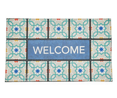 Colton "Welcome" Blue & Green Tiles Doormat