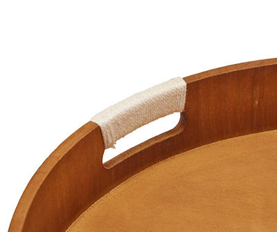 Brown Round Decorative Tray With Rope-Wrapped Handles