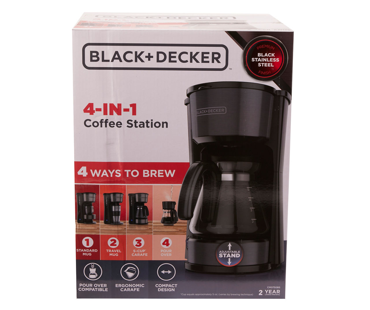 Black & Decker 4-in-1 Coffee Station 5-Cup Blk Stainless Steel Drip Coffee  Maker