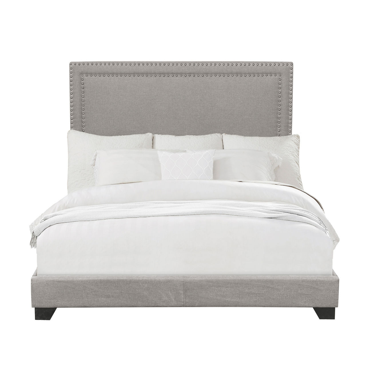 Glacier Gray Nailhead Upholstered Queen Bed Big Lots