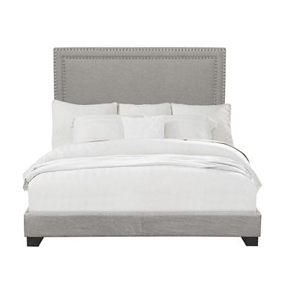 Glacier Gray Nailhead Upholstered Queen Bed