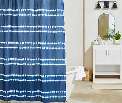 Bell Navy & White Ink Blot Polyester Shower Curtain Set
