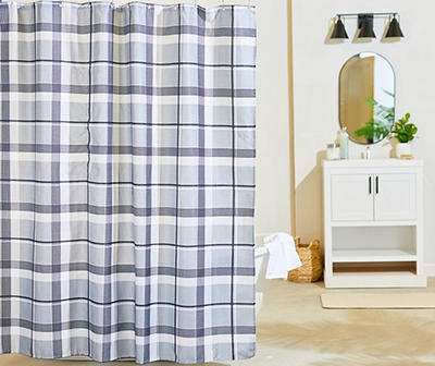 Sutton Gray Plaid Polyester Shower Curtain Set
