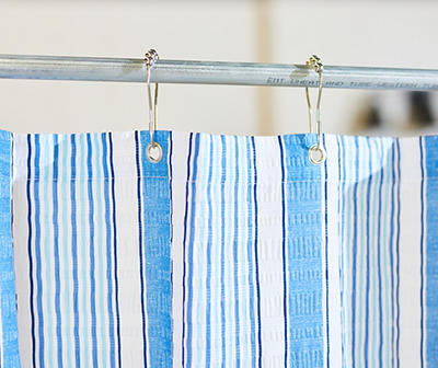 Darham Blue & White Stripe Polyester Shower Curtain Set