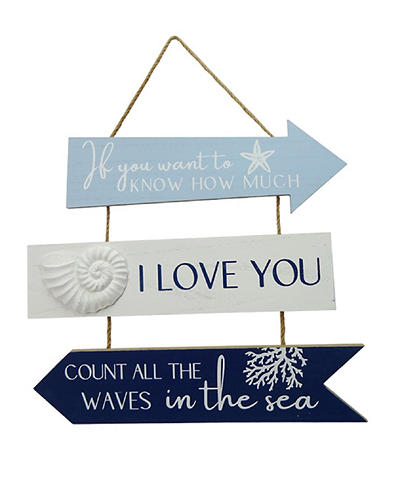 "Waves in the Sea" Blue & White Coastal Sign Wall Decor