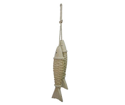 Brown Jute Rope-Wrapped Wooden Fish Hanging Wall Decor