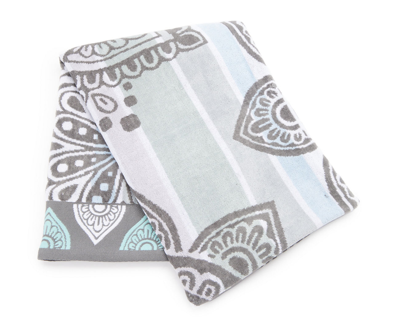 Classique Blue, Green & Gray Medallion Jacquard Beach Towel