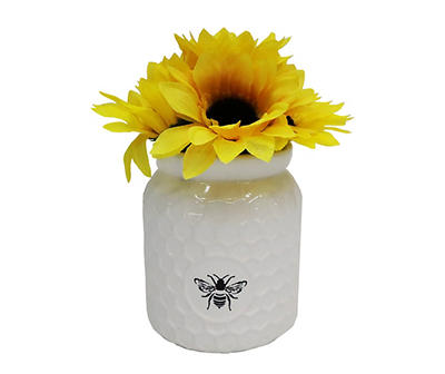 7.5" Artificial Sunflowers in Beehive Vase