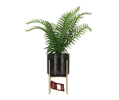 Artificial Greenery in Black Ceramic Pot & Gold Stand