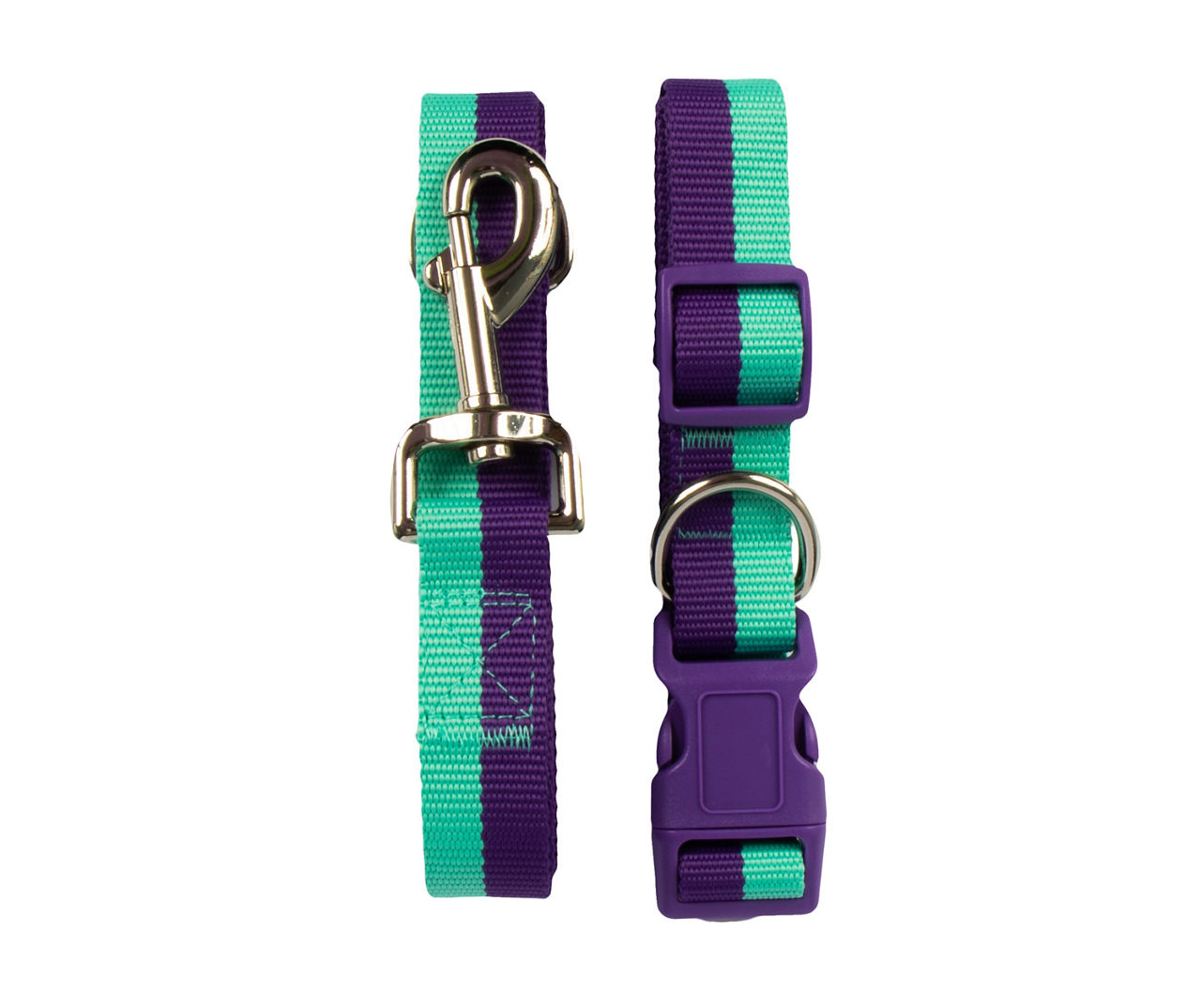 Small Purple & Teal Dog Collar & Leash Set