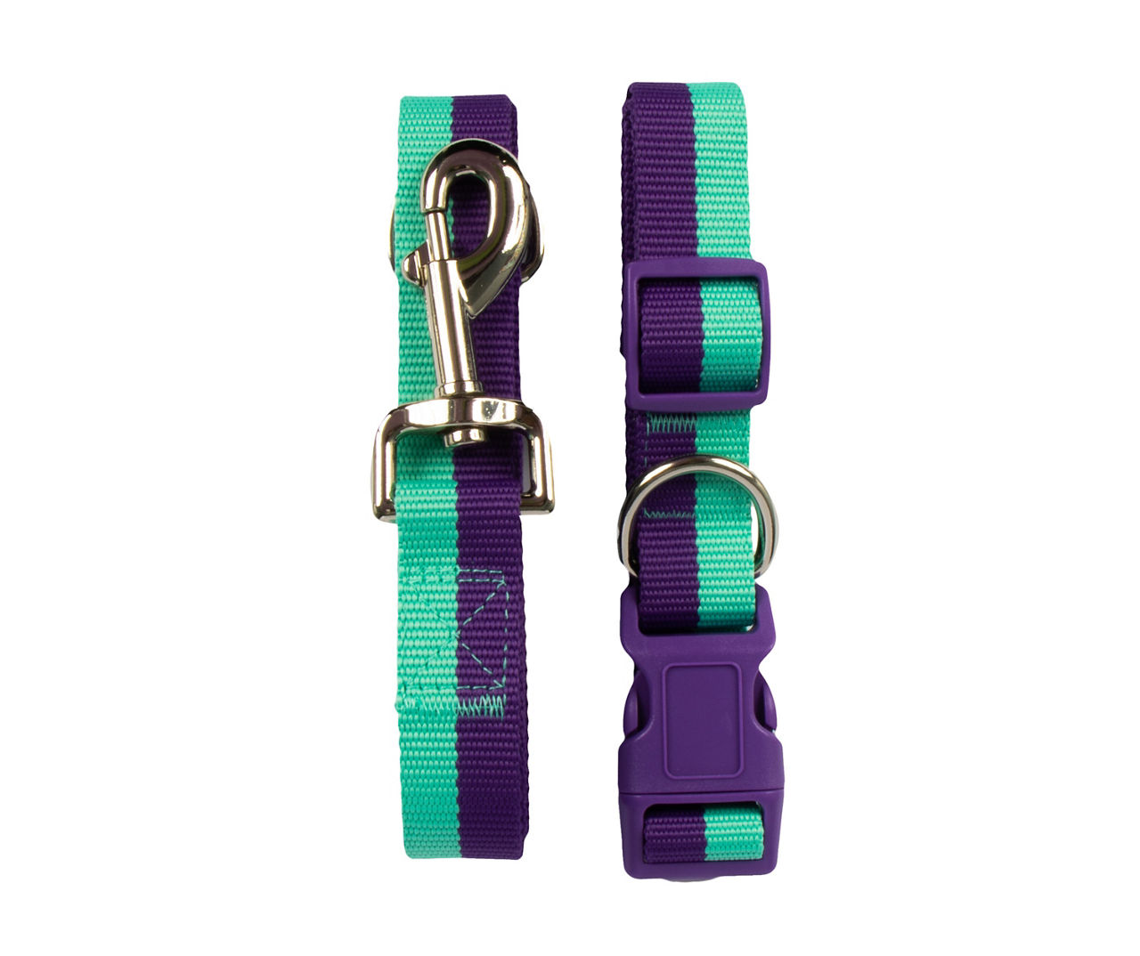 Medium Purple & Teal Dog Collar & Leash Set