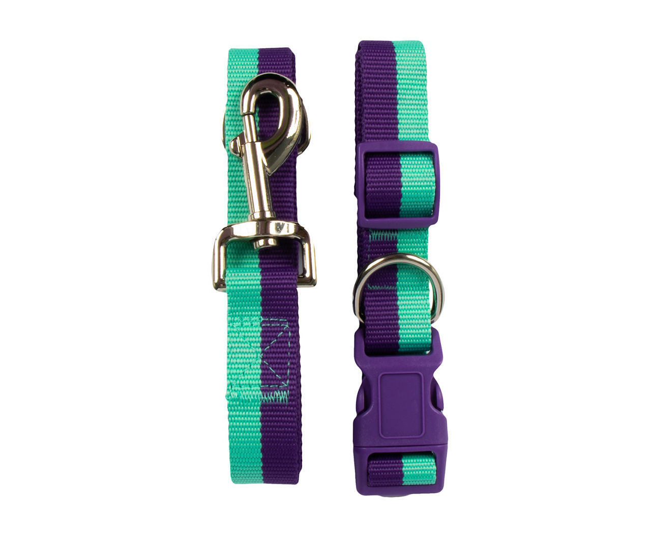 Large Purple & Teal Dog Collar & Leash Set