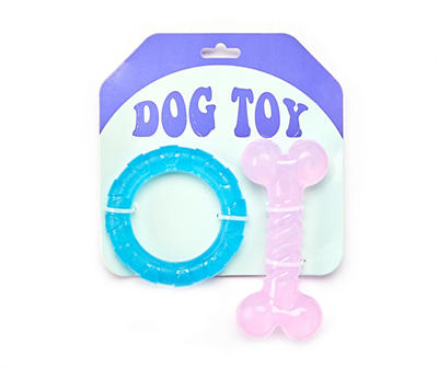 Pink Bone & Blue Ring Dental Dog Toy Set