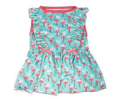 Pet Blue & Pink Flamingo Ruffle Dress