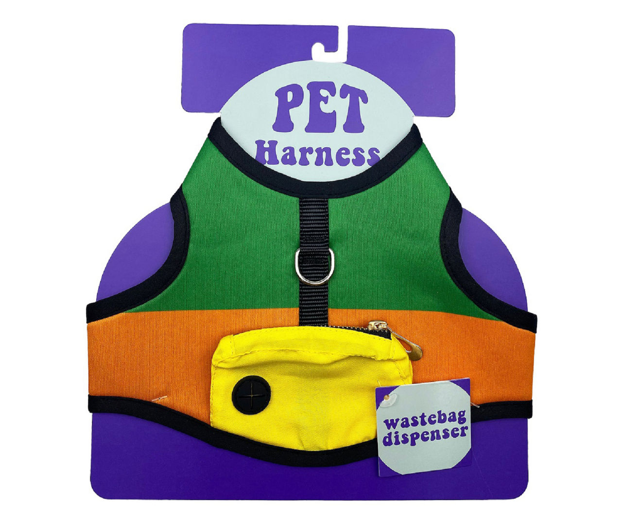 Pet Small/Medium Green & Orange Color Block Harness with Pouch