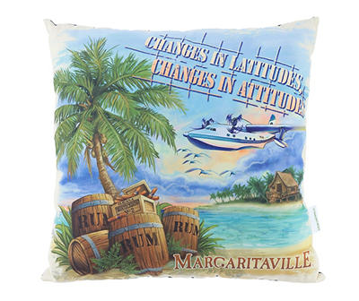 "Changes in Attitudes" Blue Tropical Scene Outdoor Throw Pillow
