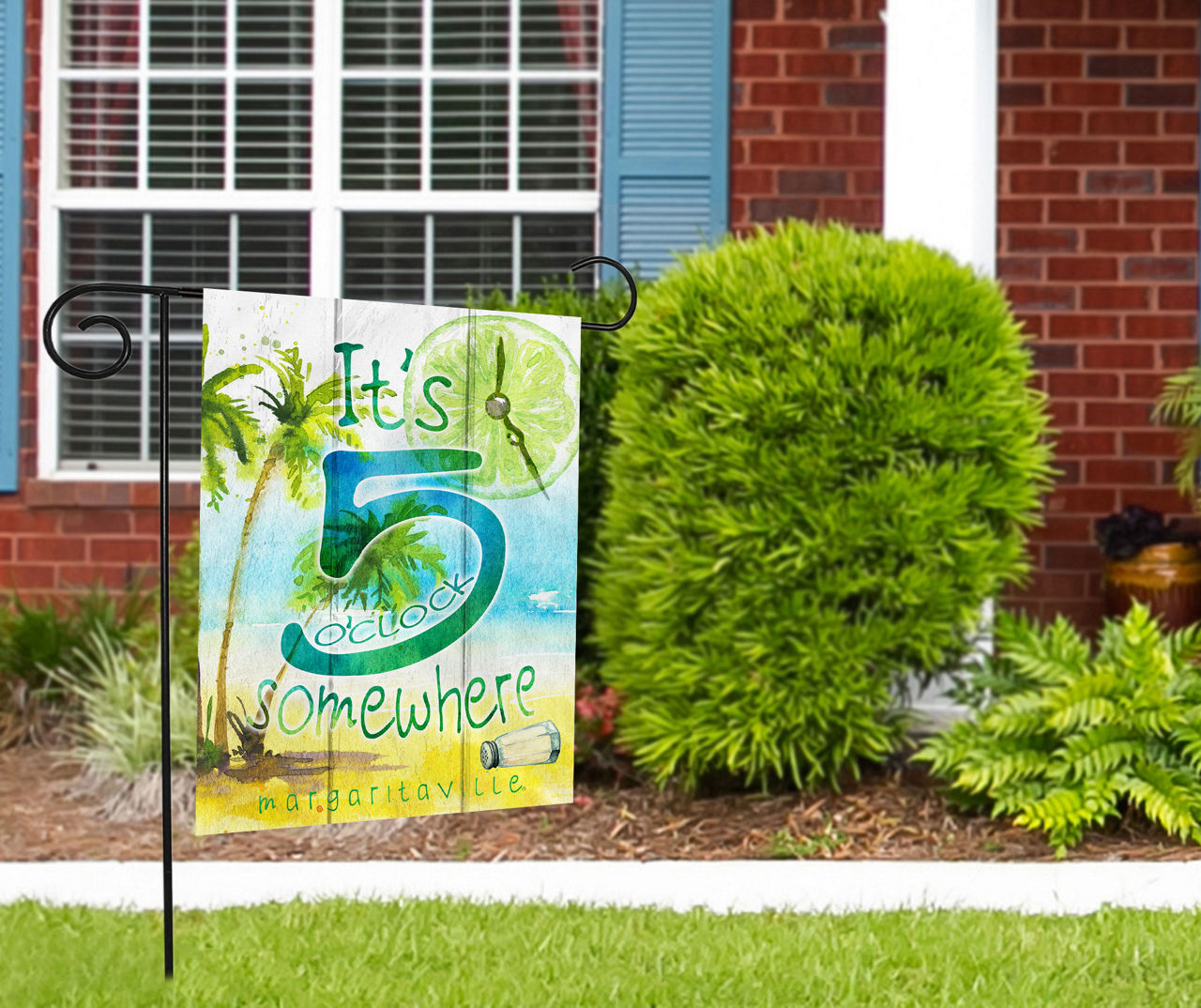 "5 O'Clock Somewhere" Blue & Green Garden Flag