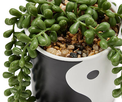 Green Artificial Pearl Succulent With Black & White Yin-Yang Ceramic Pot