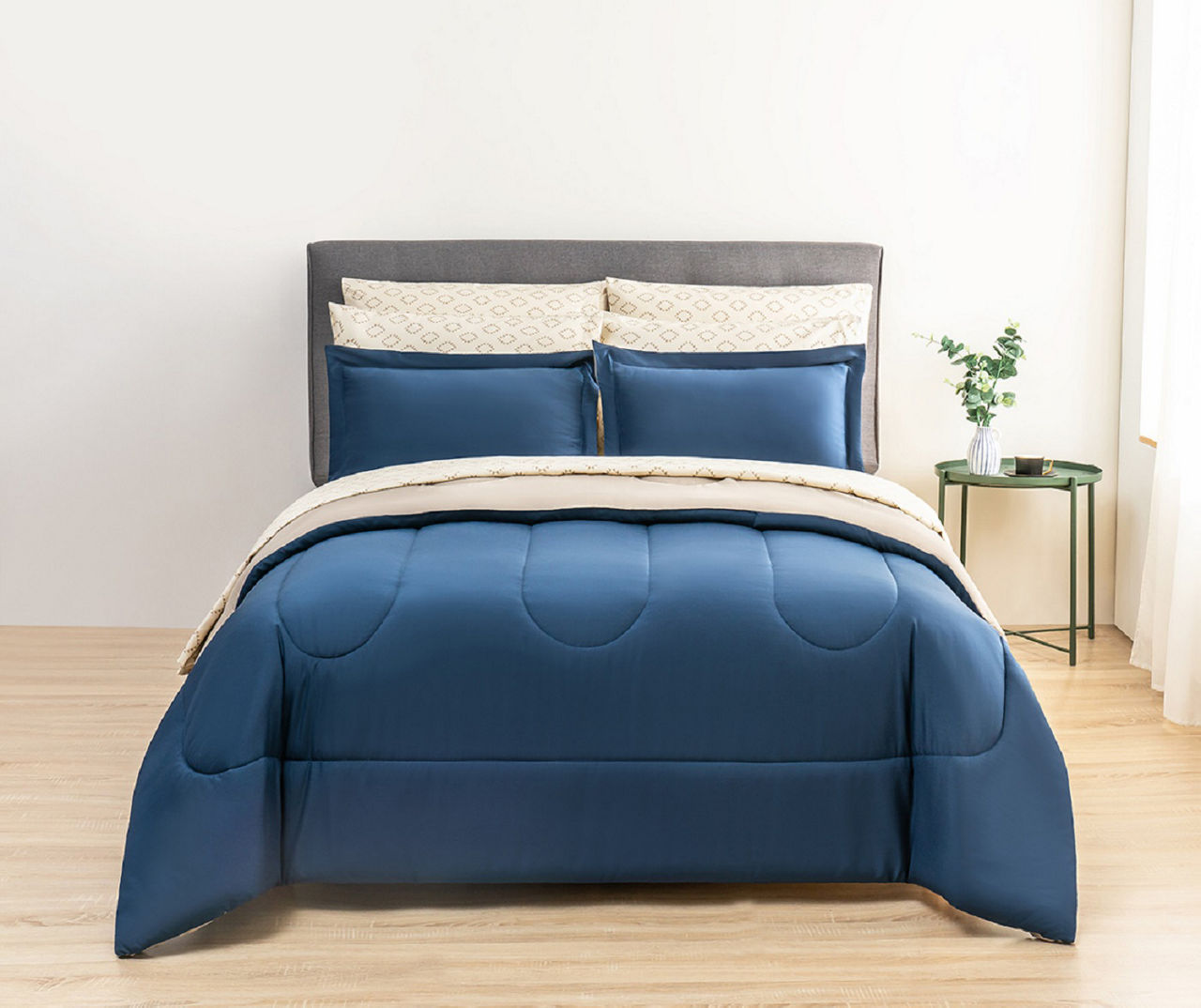 Navy & Tan Full 9-Piece Bed-in-a-Bag Set