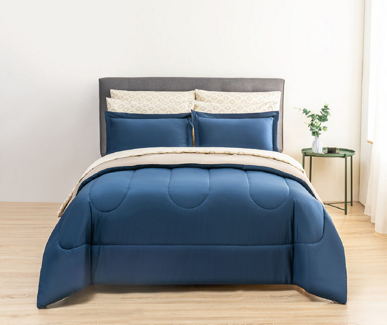 Navy & Tan King 9-Piece Bed-in-a-Bag Set