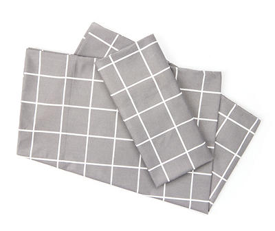 Real Living Gray & White Windowpane Microfiber Sheet Set