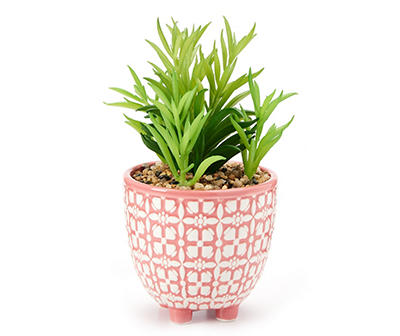 Blossom Green Artificial Succulent With Pink & White Ceramic Pot
