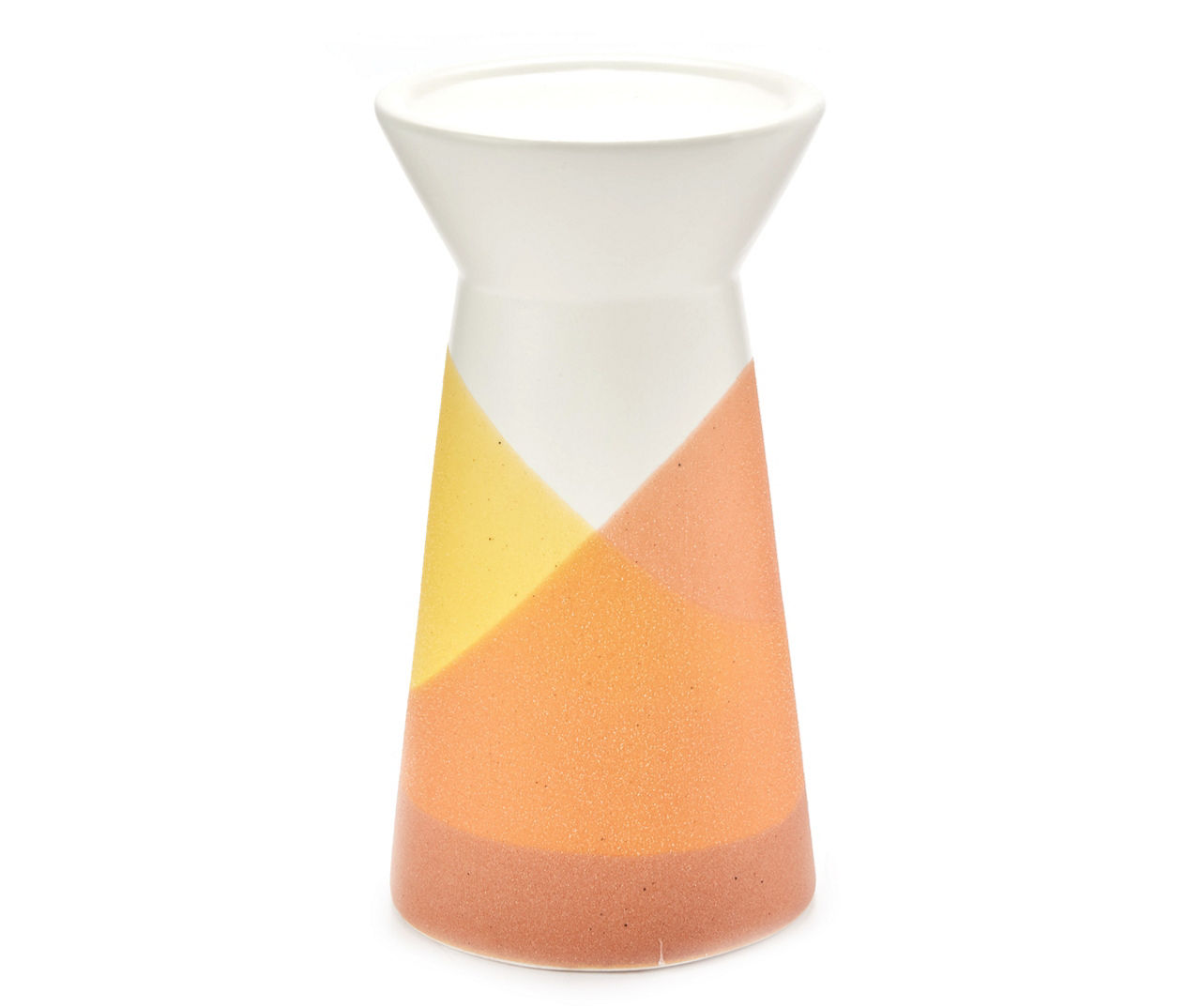 White, Yellow & Orange Color Block Ceramic Pillar Candle Holder, (7")