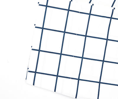 White & Navy Windowpane Full 4-Piece Microfiber Sheet Set