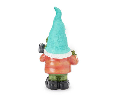 Red & Blue Flower Pot Gnome Statuary