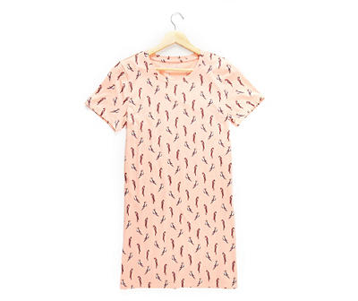 Margaritaville Women's Peach Amber Parrot Pattern T-Shirt Dress