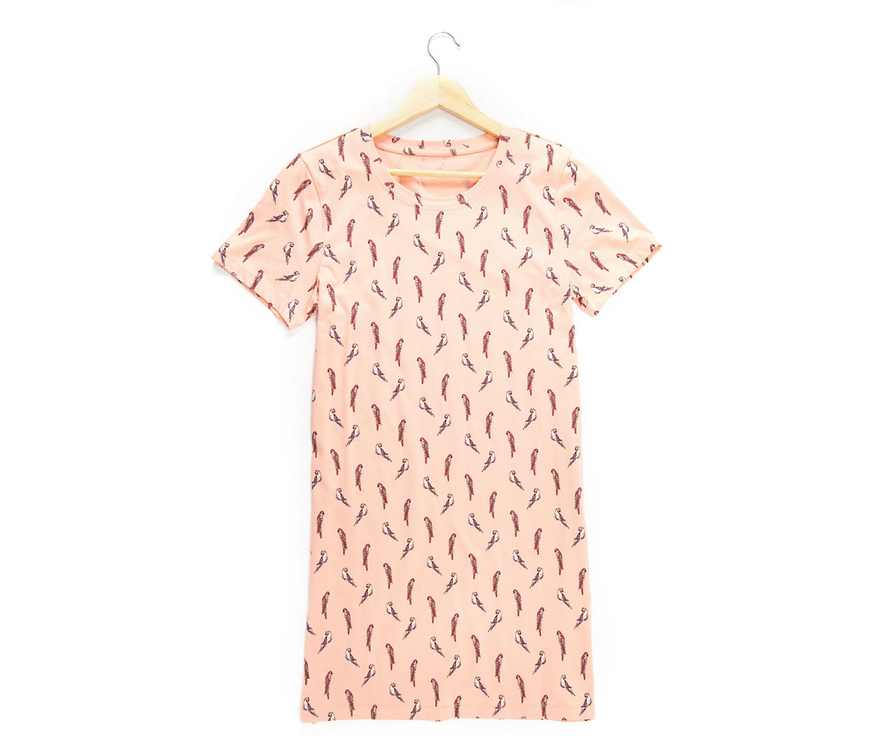 Women's Size M Peach Amber Parrot Pattern T-Shirt Dress
