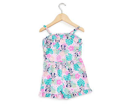 Disney Kids' Pink & Green Tropical Floral Minnie Mouse Romper