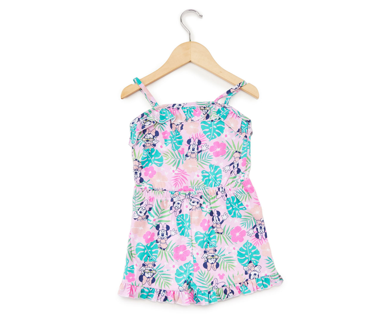 Kids' Size 5/6 Pink & Green Tropical Floral Minnie Mouse Romper