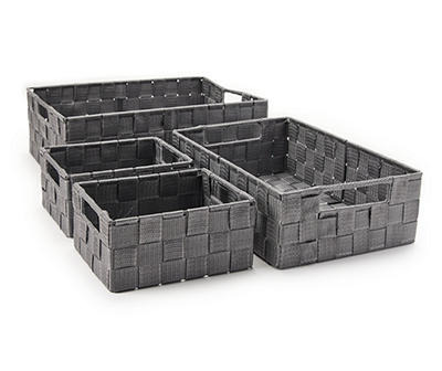 Gray Woven Strap Storage Bins, 4-Pack