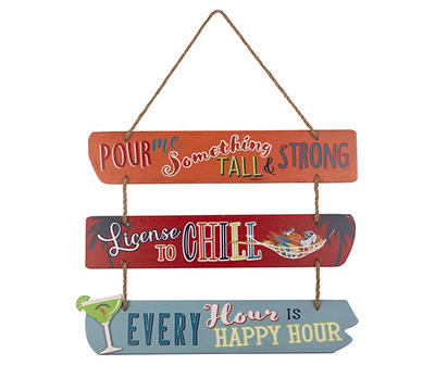 "Happy Hour" Orange, Red & Blue 3-Plank Wall Plaque