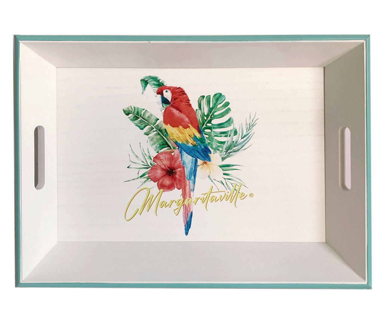 Margaritaville White & Turquoise Parrot Decorative Tray Big Lots