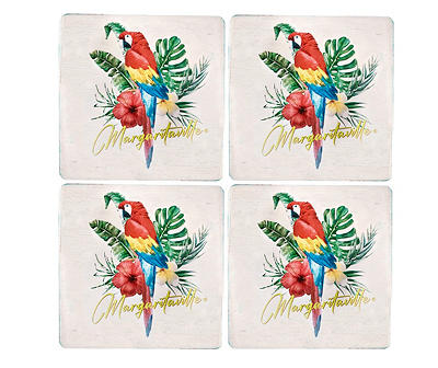 White & Turquoise Parrot Coasters, 4-Pack