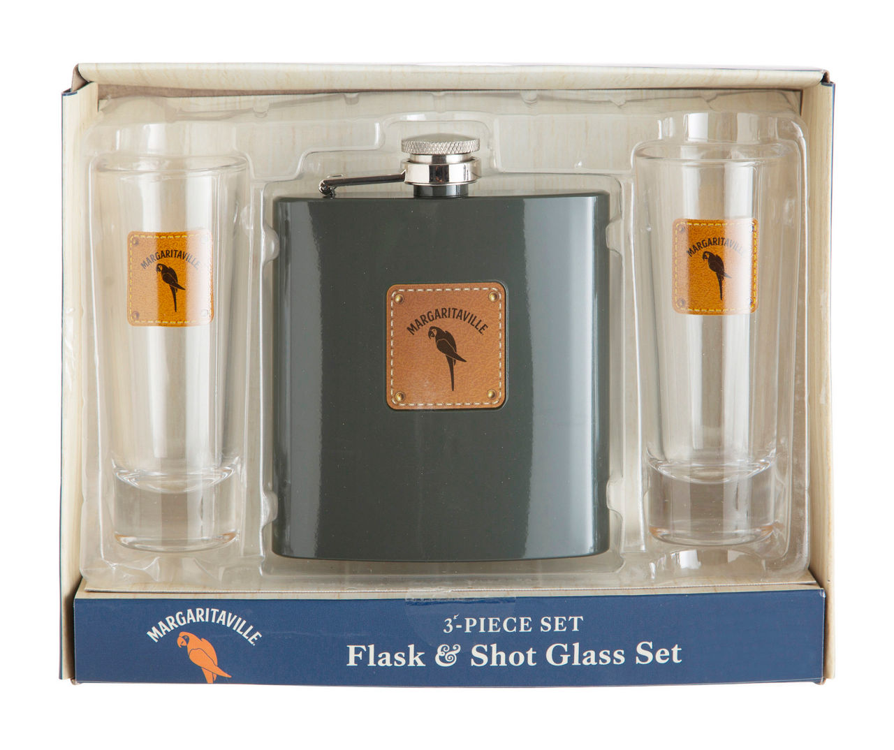 Margaritaville Dark Green 3Piece Flask & Shot Glass Set Big Lots