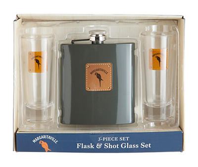 Dark Green 3-Piece Flask & Shot Glass Set